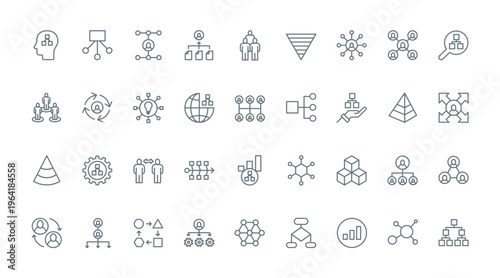 Chart organization thin line icons set vector illustration. Outline hierarchy structure of corporate company department with employees workforce and director, organizational management flowchart