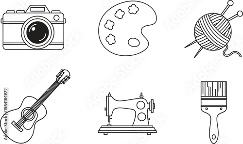Set of creative hobbies and art craft tools outline icons perfect for DIY projects workshops and leisure activity concepts