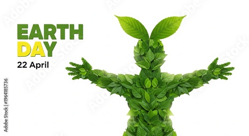 Creative earth day celebration with green leaves forming human shape design