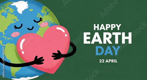 Cute earth day celebration with happy planet holding a heart illustration