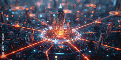 An abstract digital fractal design featuring an explosion of fire and glowing lights across a cyberspace backdrop of motion patterns and science data elements within a deep space communication concept