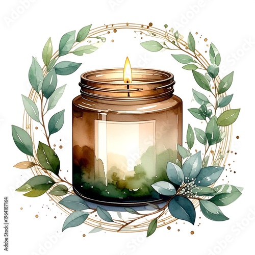Candlelight Serenity - A Jar Candle Surrounded by Greenery.