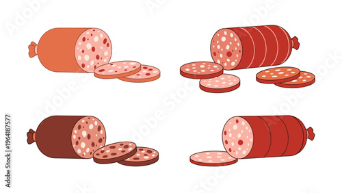 Assortment of various types of sausages, presented as both whole links and neatly sliced pieces, ready for cooking or serving.