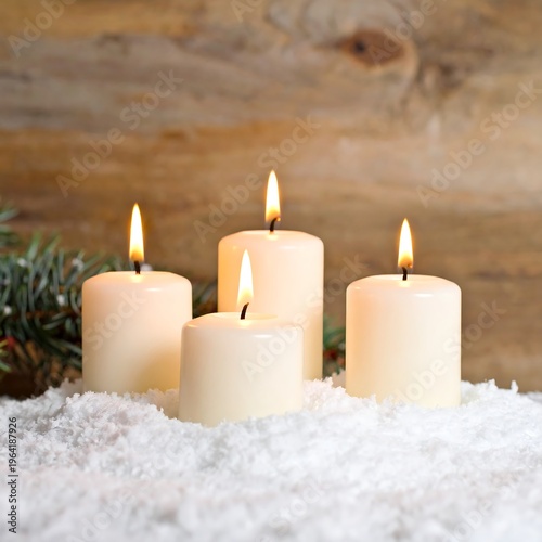 Candles in Snow - A Warm and Festive Holiday Scene.