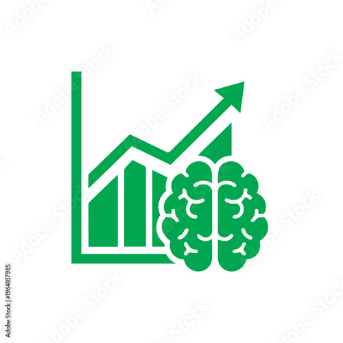 Green icon symbolizing cognitive growth and upward financial performance trends is displayed against a white background.