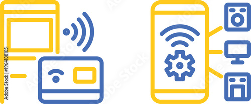 Wireless connectivity between devices and smart home gadgets illustrated with icons