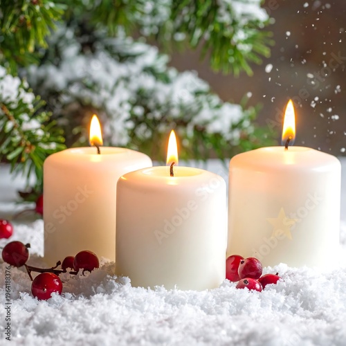 Candles in Snow - A Warm Christmas Glow.