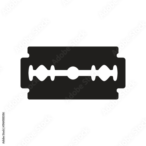 Solid black safety razor blade icon for barber shop branding personal grooming and sharp metal tool designs
