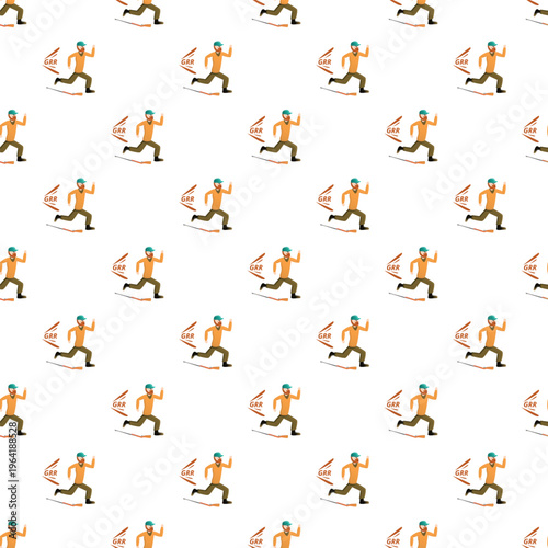 Cartoon angry man with beard and cap running with grr text, creating a seamless pattern