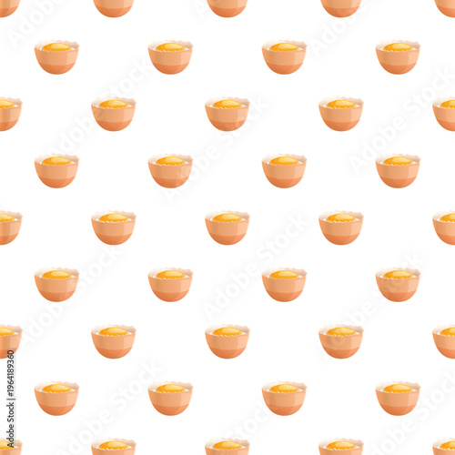 Raw egg yolks in broken shells creating a food pattern background