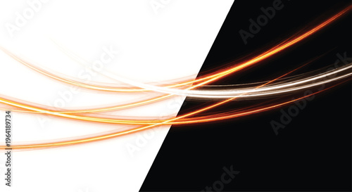 Orange Light Trails on Black and White Background