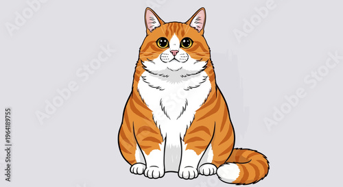Charming illustration of a fluffy, orange and white tabby cat with a friendly face, sitting calmly and looking forward, perfect for various design projects and pet-related content