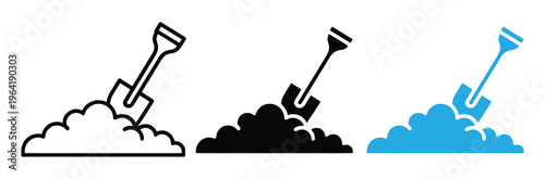 Cloud computing and data storage icons with shovels in black and blue