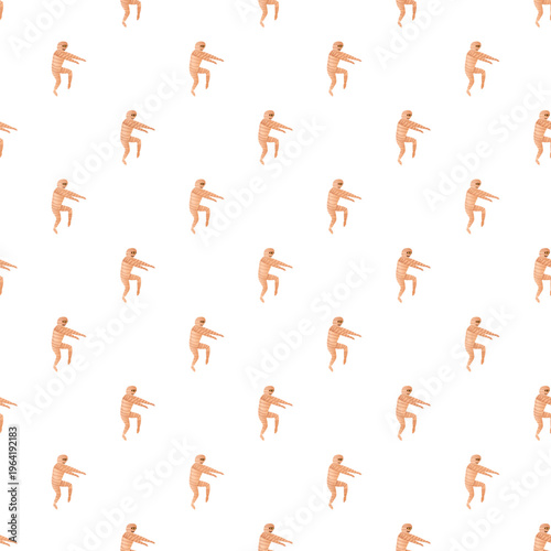 Cute cartoon mummies dancing in a repeating halloween pattern