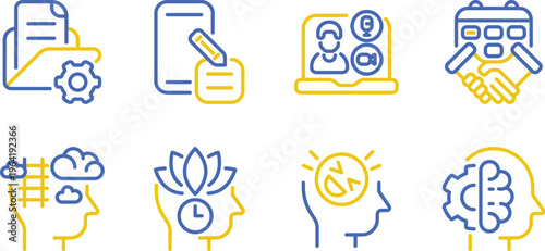 Illustrations depicting various aspects of modern digital and human collaboration