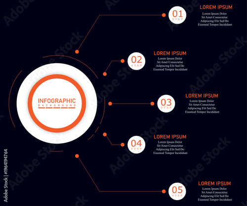 Marketing timeline infographic template with one side radial steps | Business progress representation chart | Company 5 steps diagram with blue vector illustration