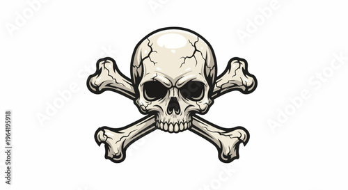 A stylized skull and crossbones emblem with cracked details