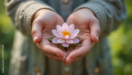 flower in the hands of the girl