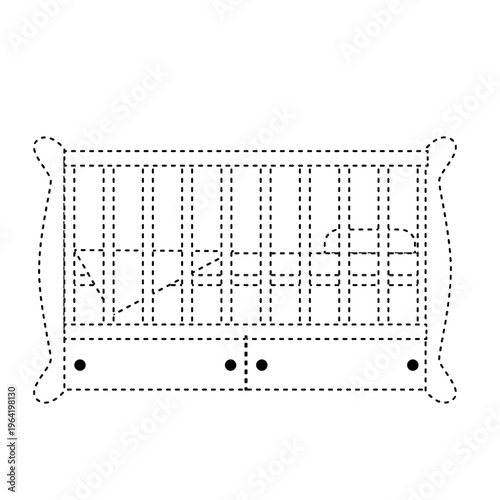 Tracing activity dotted line outline of a crib for kids to color or draw on a transparent background