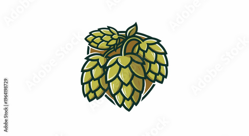 Stylized illustration of ripe green hop cones clustered on a vine