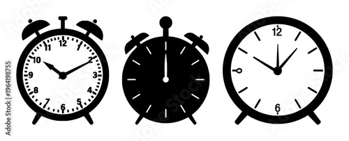 Solid black icon, white background: pension fund retirement clock set with simple line art design featuring outline, illustration, graphic elements with clean design and vector art