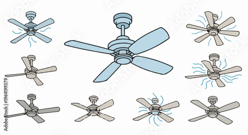 Overhead fans in various styles and colors circulating air