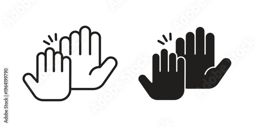 High Five icon clipart symbol isolated on white background. Flat and stroke designs.