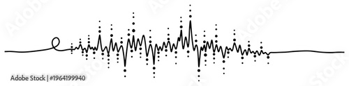 Sound wave audio signal with dotted frequency bars and abstract pulse line design