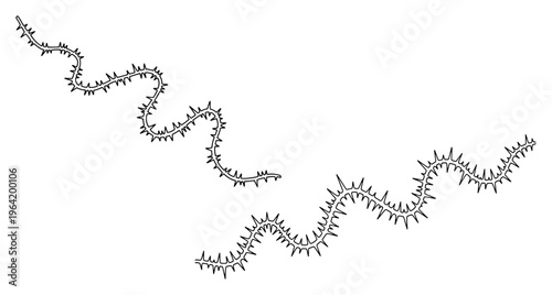 Jagged line paths with thorny edges and abstract spikes in minimalist doodle style