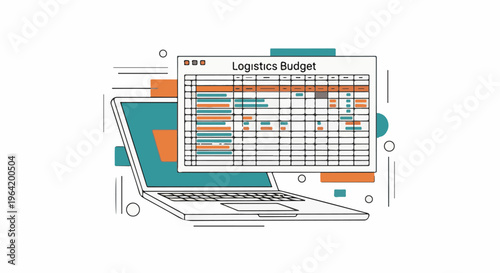 Laptop displaying a logistics budget spreadsheet with colorful data entries