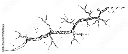 Ground crack with branching lines representing earthquake or structural damage in sketch style