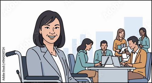 Diverse team collaborates in modern office setting with focus on inclusivity