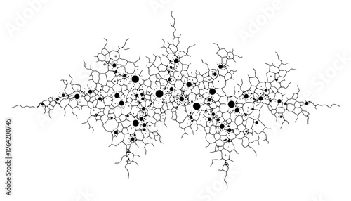 Neural network connection with fractal nodes and abstract molecular structure line art style