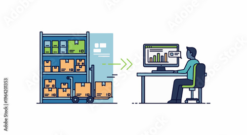 Warehouse inventory management with data analysis on computer