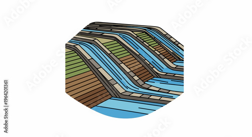 Water channels flowing through stepped, terraced land