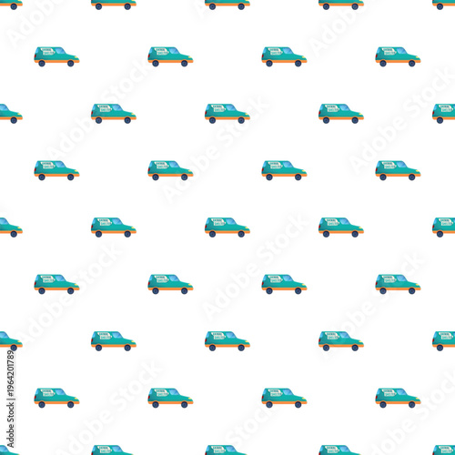 Animal shelter van illustrations creating a repeating pattern on white background