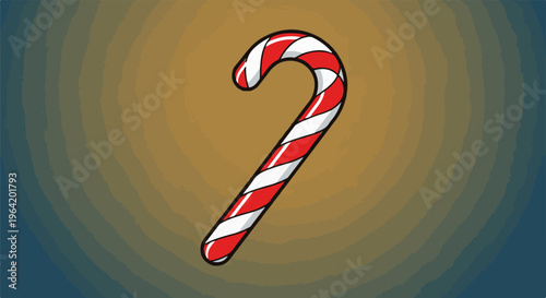 A festive candy cane with red and white stripes stands out against a swirling, gradient background