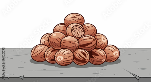 Pile of brown, wrinkled, oval-shaped spices stacked pyramid style