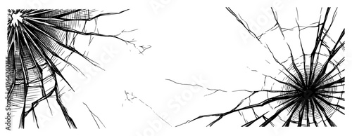 Cracked glass surface with shattered radial patterns in detailed engraving style