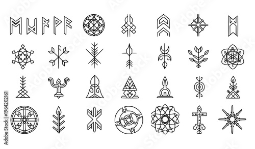 Viking Magic Symbols Vector Set Black Abstract Runes Norse Glyphs Isolated Illustration