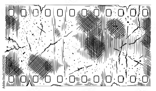 Film strip frame with scratches and cracks in vintage grunge style
