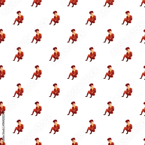 Cartoon man sitting with head down, depicting depression and loneliness on a seamless pattern