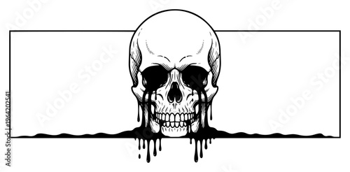 Human skull with dripping black ink for dark macabre horror themes