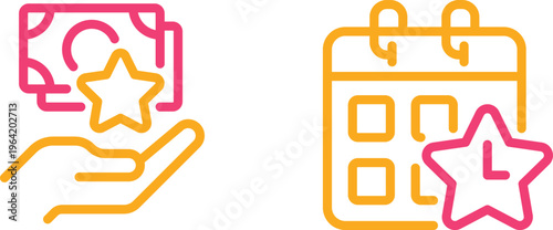 Colorful geometric icons with stars and shopping calendar designs