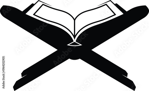 Open book between crossed swords