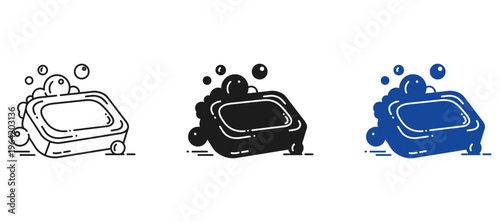 Soap Bar with Bubbles Icon Set, Animated Hygiene and Skincare Symbols for Bathroom Essentials, Washing Hands, and Body Care Product Illustrations