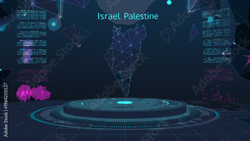 Digital representation of israel and palestine with geometric shapes