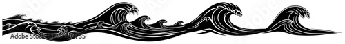 Stylized ocean waves flowing in horizontal line in traditional japanese style