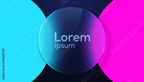 Abstract glassmorphism background with vibrant neon color circles. A modern design featuring a translucent central element. Vector illustration