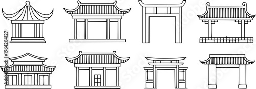 Collection of traditional Asian architectural featuring pagodas and torii gates architecture